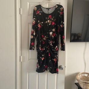 Black Floral Front Ruched Dress 3x NWOT